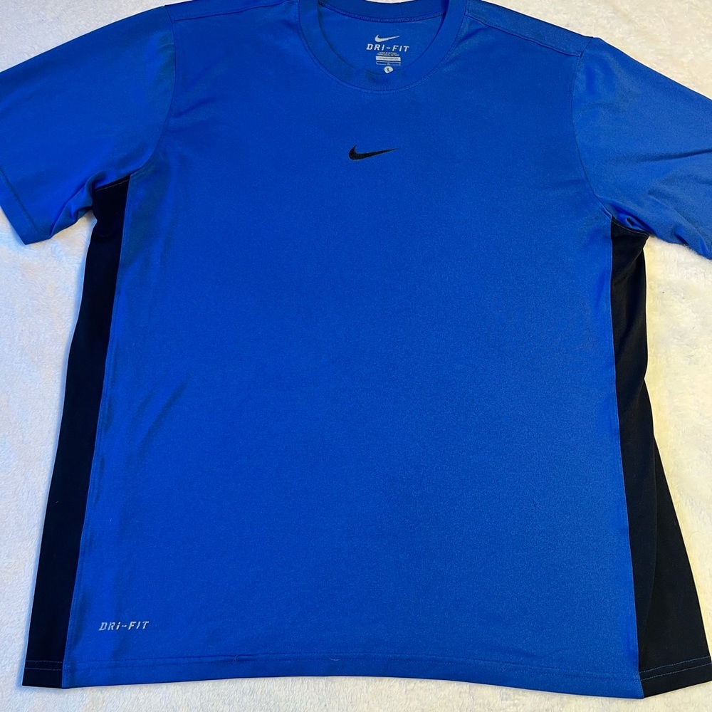 Nike Men's Royal Blue Short Sleeve Dri-FIT Tee with Black Side Panels